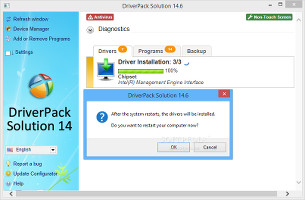 Showing the message for resetting the PC in DriverPack Solution